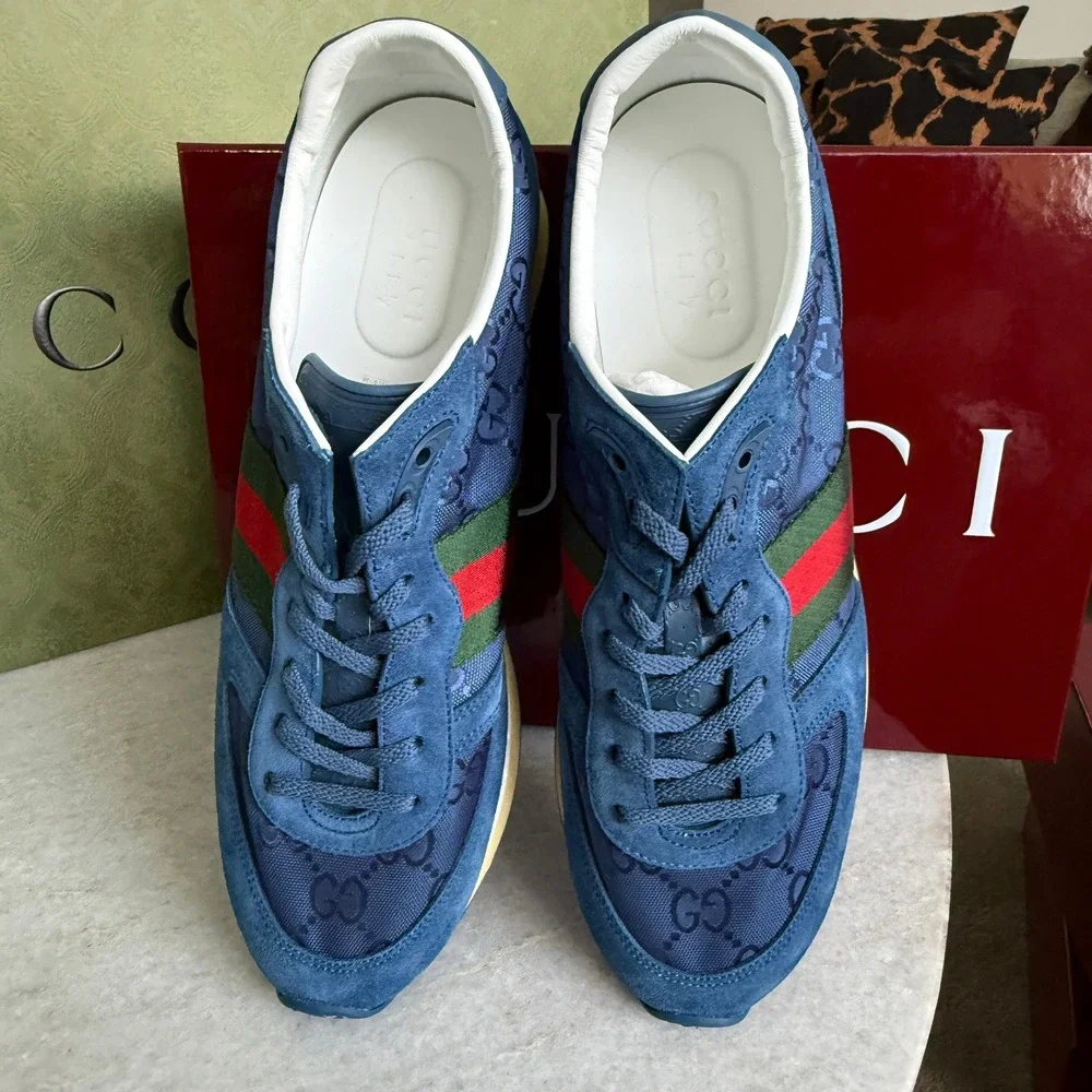 GUCCI 832461 Men's Canvas Blue GG Re-Motion sneaker, Size UK 9‎
